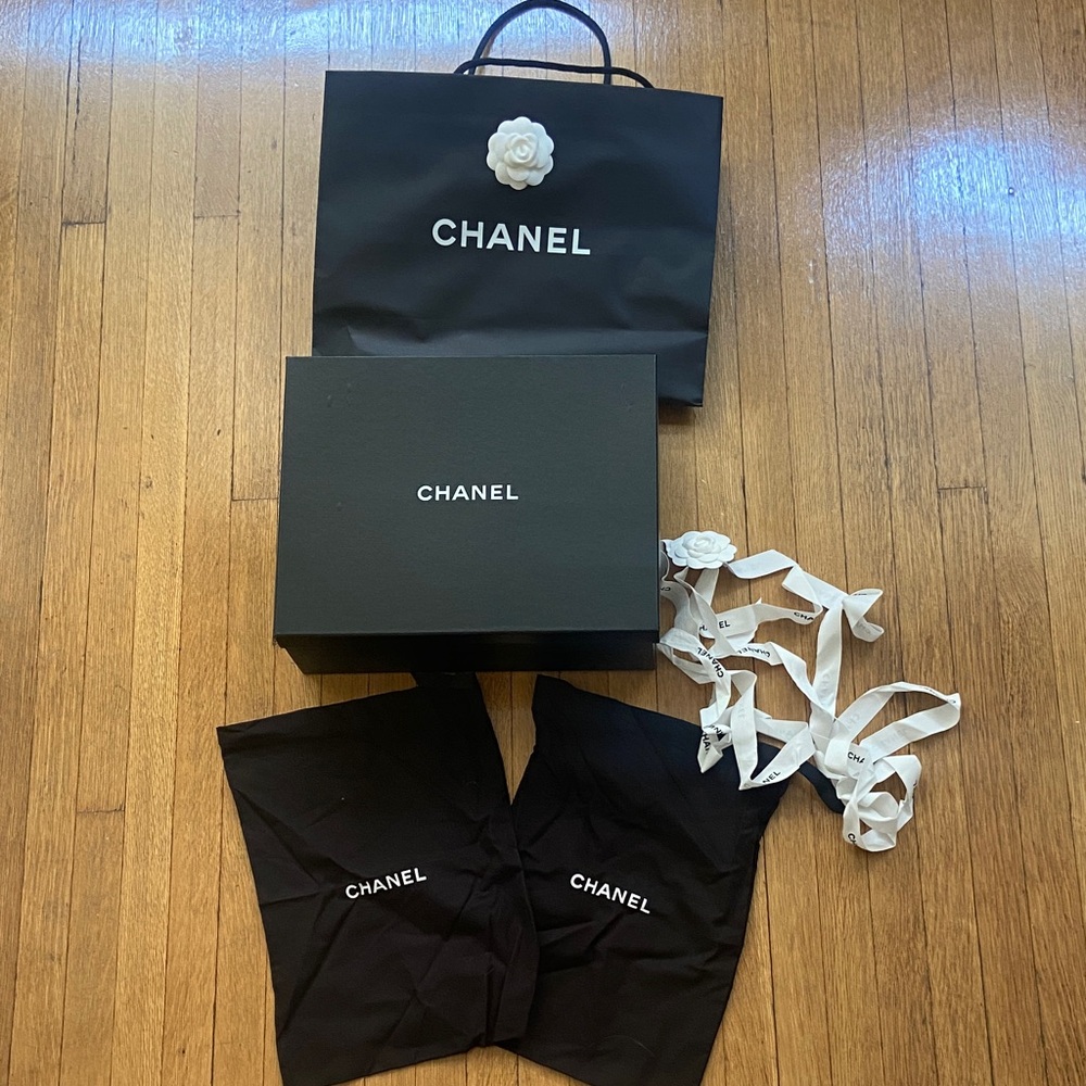 Authentic Chanel shopping bag, box, dust bags